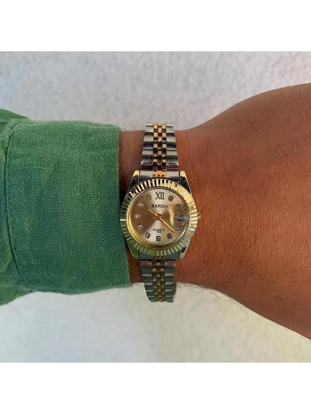 Classy Y2K 2000s style Silver and Gold watch with diamond accents. Nice quality